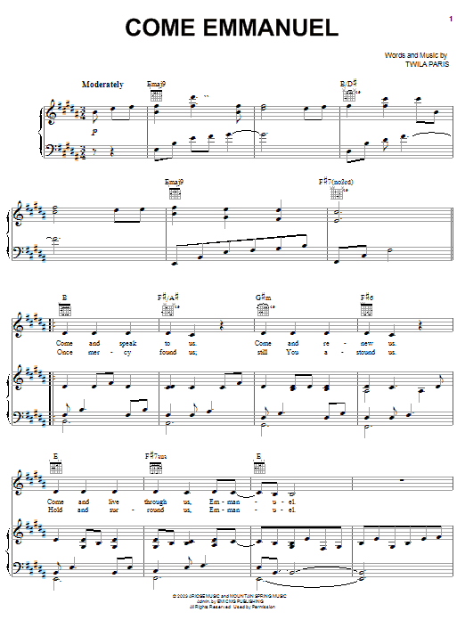 Twila Paris Come Emmanuel Sheet Music Notes & Chords for Piano, Vocal & Guitar (Right-Hand Melody) - Download or Print PDF Twila Paris Come Emmanuel Sheet Music Notes & Chords for Piano, Vocal & Guitar (Right-Hand Melody) - Download or Print PDF
