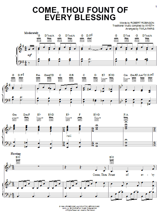 Twila Paris Come, Thou Fount Of Every Blessing Sheet Music Notes & Chords for Piano, Vocal & Guitar (Right-Hand Melody) - Download or Print PDF