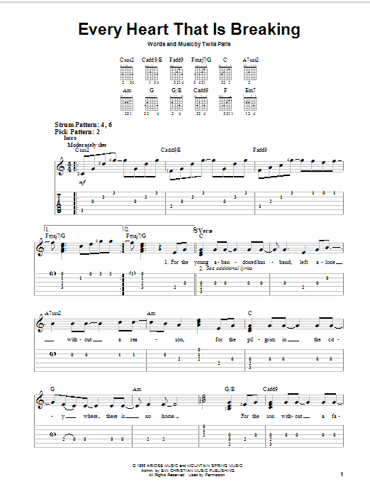 Twila Paris Every Heart That Is Breaking Sheet Music Notes & Chords for Easy Guitar - Download or Print PDF