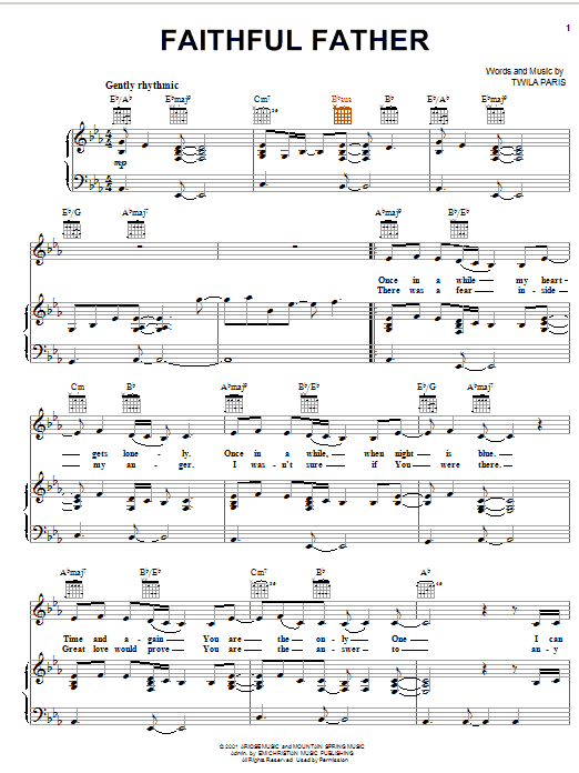 Twila Paris Faithful Father Sheet Music Notes & Chords for Piano, Vocal & Guitar (Right-Hand Melody) - Download or Print PDF