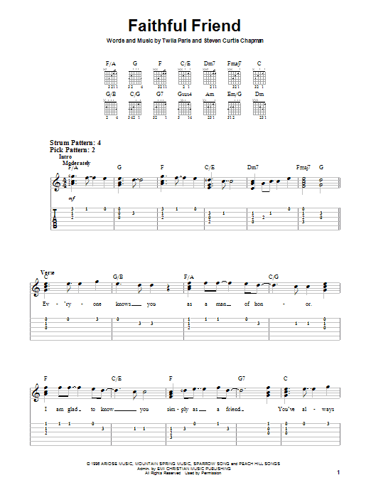 Twila Paris Faithful Friend Sheet Music Notes & Chords for Easy Guitar - Download or Print PDF