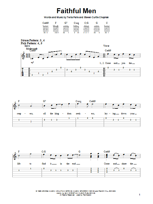 Twila Paris Faithful Men Sheet Music Notes & Chords for Easy Guitar - Download or Print PDF