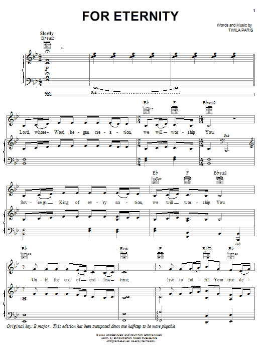Twila Paris For Eternity Sheet Music Notes & Chords for Piano, Vocal & Guitar (Right-Hand Melody) - Download or Print PDF Twila Paris For Eternity Sheet Music Notes & Chords for Piano, Vocal & Guitar (Right-Hand Melody) - Download or Print PDF