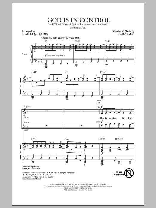 Heather Sorenson God Is In Control Sheet Music Notes & Chords for SATB - Download or Print PDF