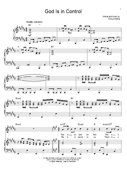 Twila Paris God Is In Control Sheet Music Notes & Chords for Piano, Vocal & Guitar Chords (Right-Hand Melody) - Download or Print PDF