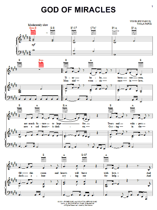 Twila Paris God Of Miracles Sheet Music Notes & Chords for Piano, Vocal & Guitar (Right-Hand Melody) - Download or Print PDF Twila Paris God Of Miracles Sheet Music Notes & Chords for Piano, Vocal & Guitar (Right-Hand Melody) - Download or Print PDF