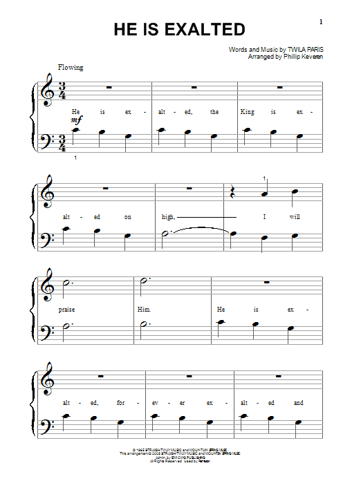 Twila Paris He Is Exalted Sheet Music Notes & Chords for Big Note Piano - Download or Print PDF