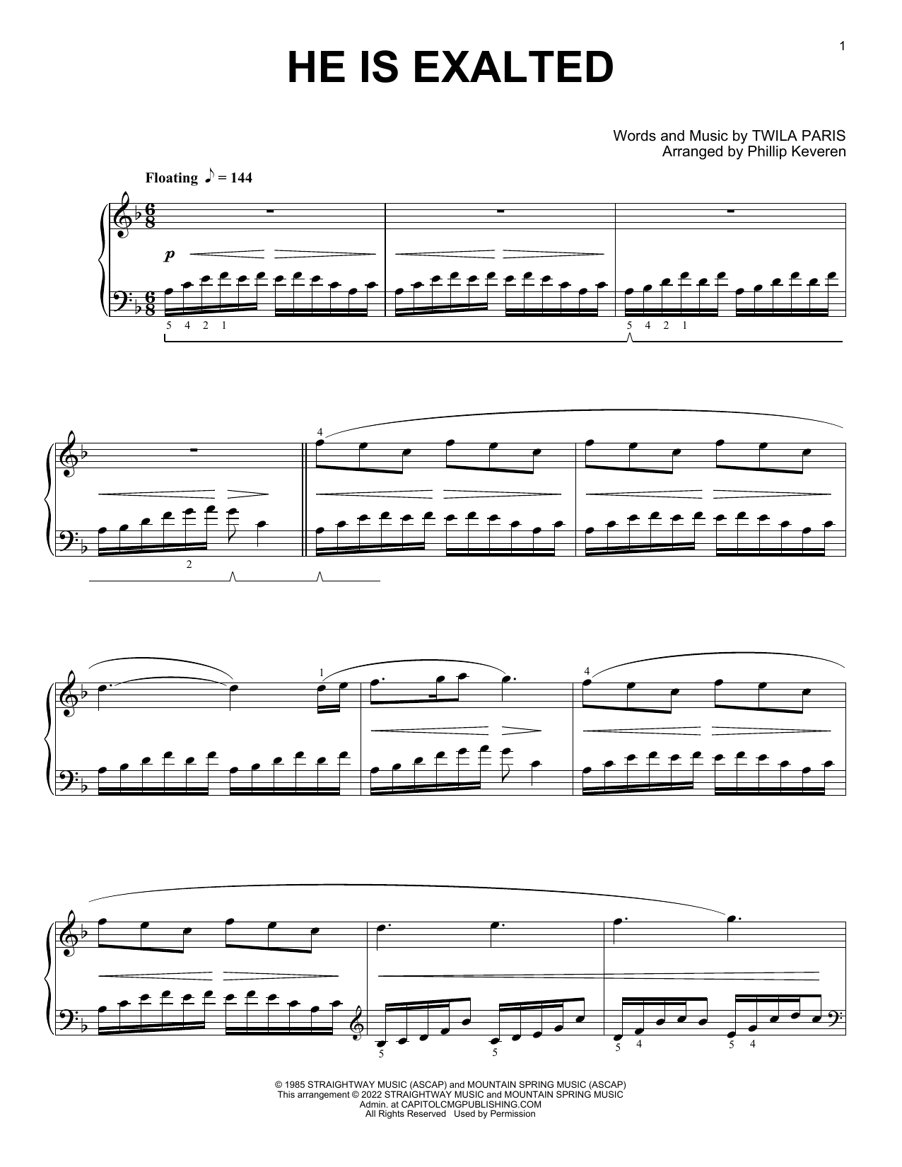 Twila Paris He Is Exalted [Classical version] (arr. Phillip Keveren) Sheet Music Notes & Chords for Piano Solo - Download or Print PDF