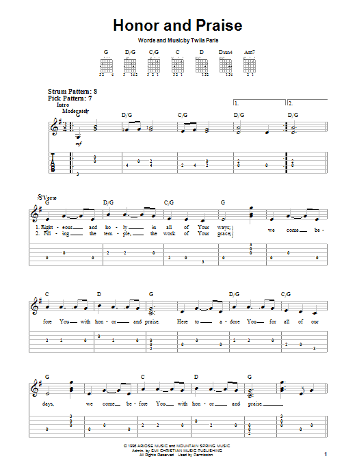 Twila Paris Honor And Praise Sheet Music Notes & Chords for Piano, Vocal & Guitar Chords (Right-Hand Melody) - Download or Print PDF
