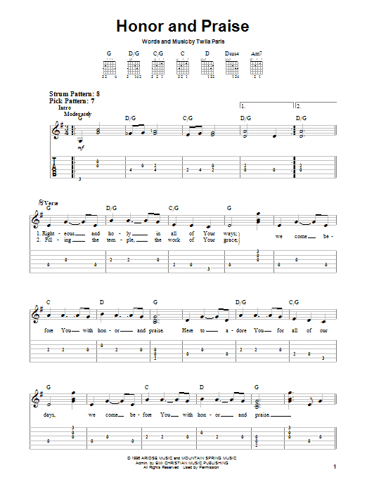 Twila Paris Honor And Praise Sheet Music Notes & Chords for Easy Guitar - Download or Print PDF