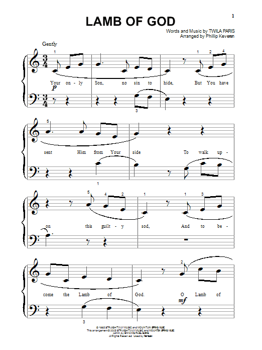 Twila Paris Lamb Of God Sheet Music Notes & Chords for Big Note Piano - Download or Print PDF