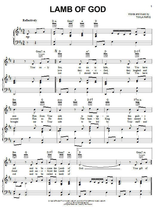 Twila Paris Lamb Of God Sheet Music Notes & Chords for Piano, Vocal & Guitar (Right-Hand Melody) - Download or Print PDF