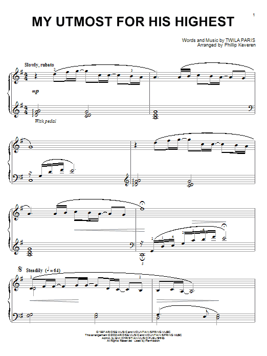 Twila Paris My Utmost For His Highest Sheet Music Notes & Chords for Piano - Download or Print PDF Twila Paris My Utmost For His Highest Sheet Music Notes & Chords for Piano - Download or Print PDF