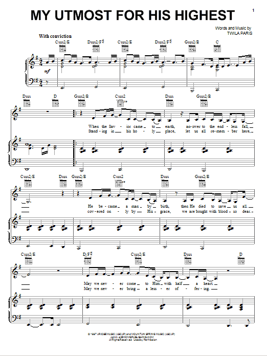 Twila Paris My Utmost For His Highest Sheet Music Notes & Chords for Lyrics & Chords - Download or Print PDF