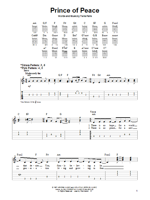 Twila Paris Prince Of Peace Sheet Music Notes & Chords for Easy Guitar - Download or Print PDF