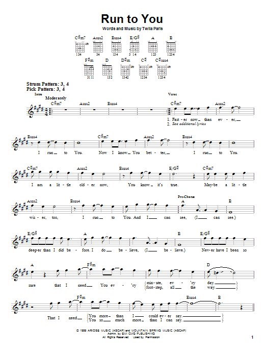 Twila Paris Run To You Sheet Music Notes & Chords for Piano, Vocal & Guitar Chords (Right-Hand Melody) - Download or Print PDF