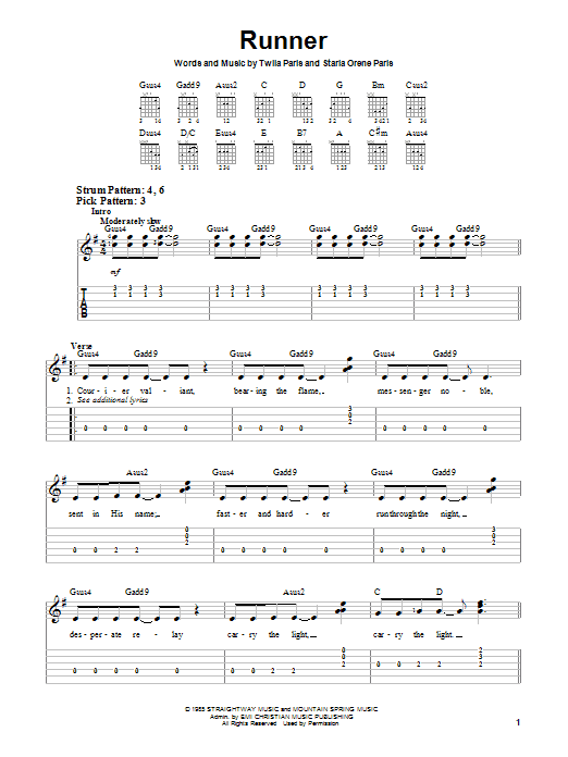 Twila Paris Runner Sheet Music Notes & Chords for Easy Guitar - Download or Print PDF
