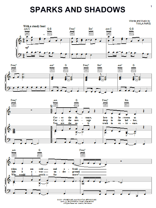 Twila Paris Sparks and Shadows Sheet Music Notes & Chords for Piano, Vocal & Guitar (Right-Hand Melody) - Download or Print PDF Twila Paris Sparks and Shadows Sheet Music Notes & Chords for Piano, Vocal & Guitar (Right-Hand Melody) - Download or Print PDF