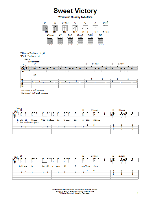 Twila Paris Sweet Victory Sheet Music Notes & Chords for Easy Guitar - Download or Print PDF