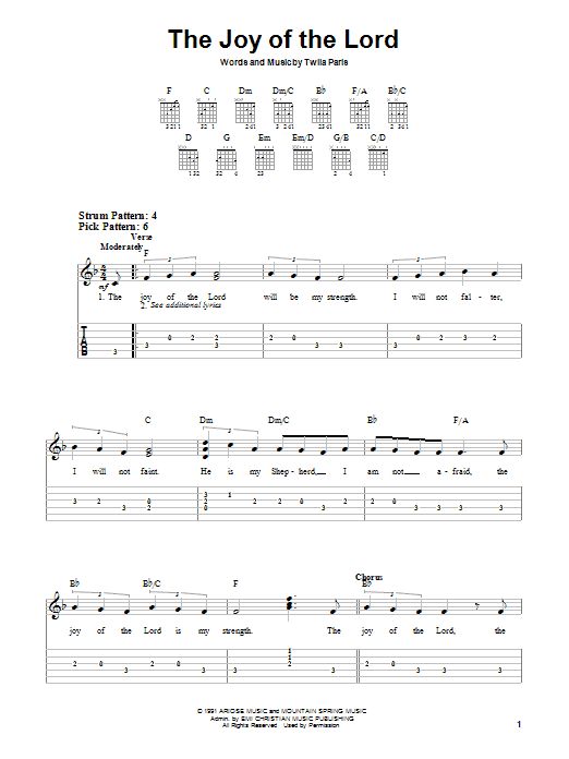 Twila Paris The Joy Of The Lord Sheet Music Notes & Chords for Easy Guitar - Download or Print PDF