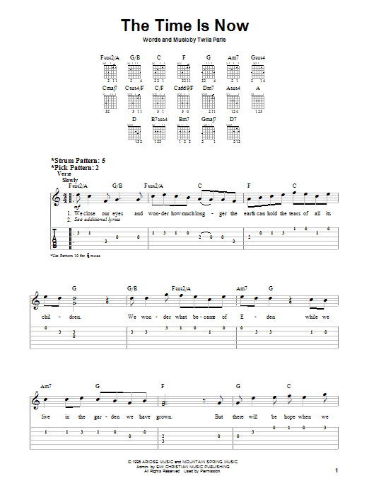 Twila Paris The Time Is Now Sheet Music Notes & Chords for Easy Guitar - Download or Print PDF