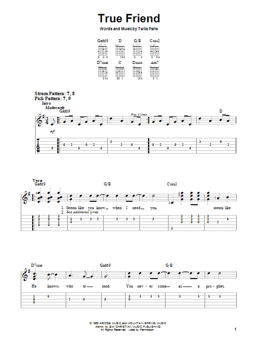 Twila Paris True Friend Sheet Music Notes & Chords for Easy Guitar - Download or Print PDF