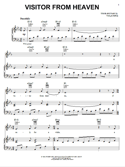 Twila Paris Visitor From Heaven Sheet Music Notes & Chords for Piano, Vocal & Guitar (Right-Hand Melody) - Download or Print PDF Twila Paris Visitor From Heaven Sheet Music Notes & Chords for Piano, Vocal & Guitar (Right-Hand Melody) - Download or Print PDF