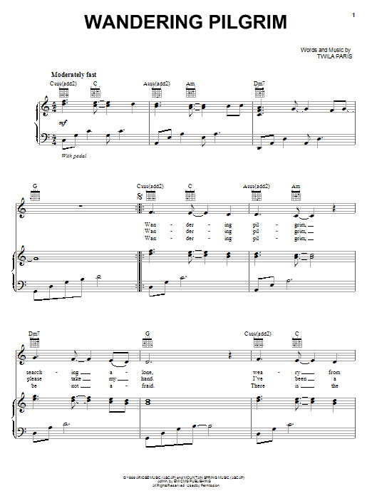 Twila Paris Wandering Pilgrim Sheet Music Notes & Chords for Piano, Vocal & Guitar (Right-Hand Melody) - Download or Print PDF