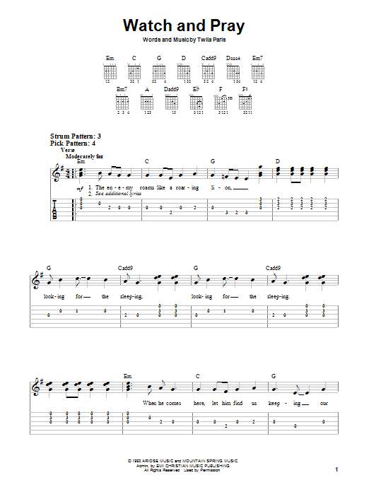 Twila Paris Watch And Pray Sheet Music Notes & Chords for Easy Guitar - Download or Print PDF