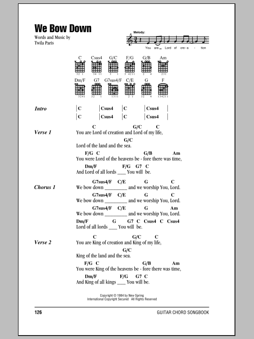 Twila Paris We Bow Down Sheet Music Notes & Chords for Piano - Download or Print PDF