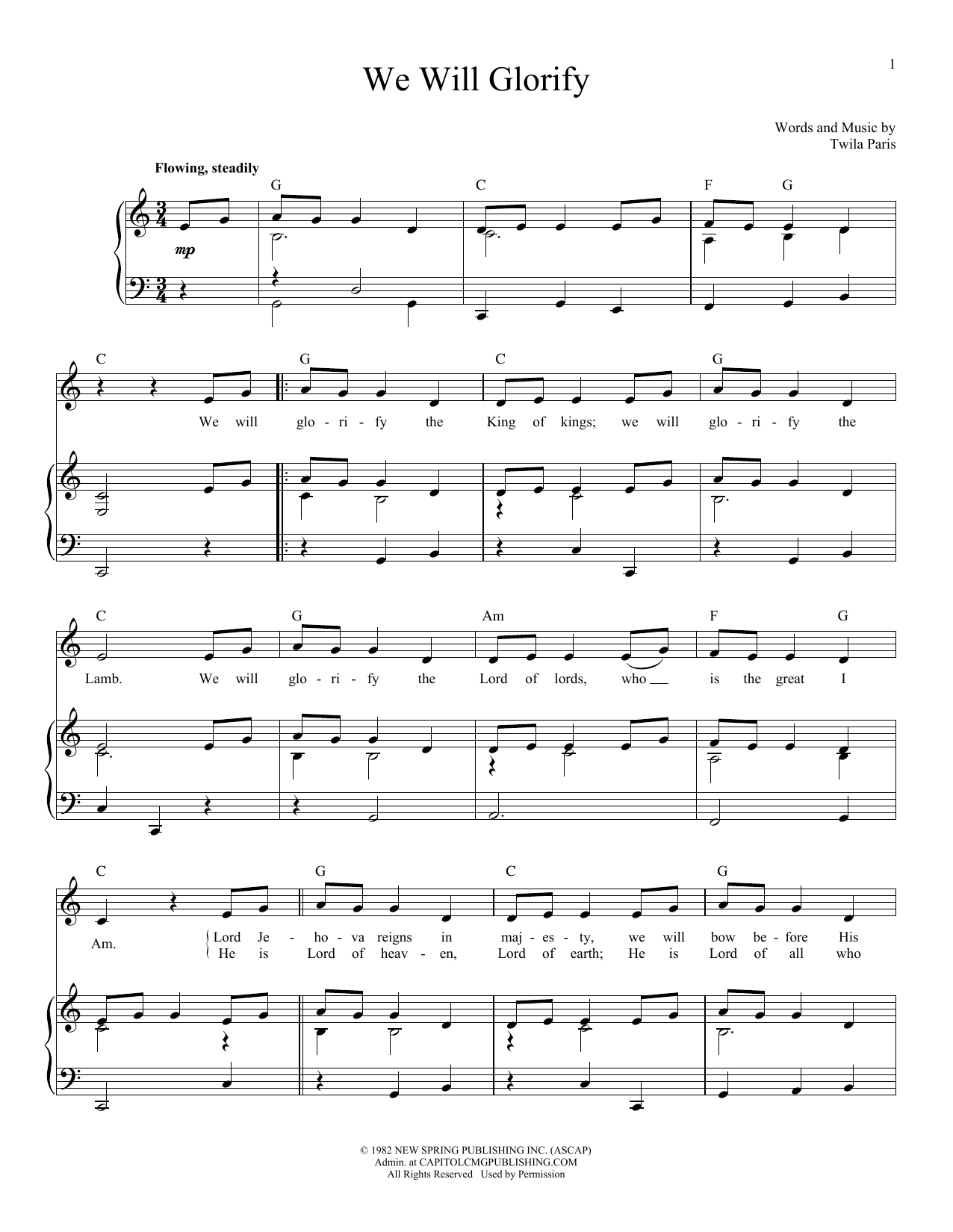 Twila Paris We Will Glorify Sheet Music Notes & Chords for Piano & Vocal - Download or Print PDF