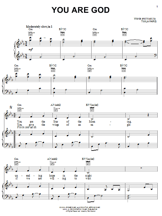 Twila Paris You Are God Sheet Music Notes & Chords for Piano, Vocal & Guitar (Right-Hand Melody) - Download or Print PDF Twila Paris You Are God Sheet Music Notes & Chords for Piano, Vocal & Guitar (Right-Hand Melody) - Download or Print PDF