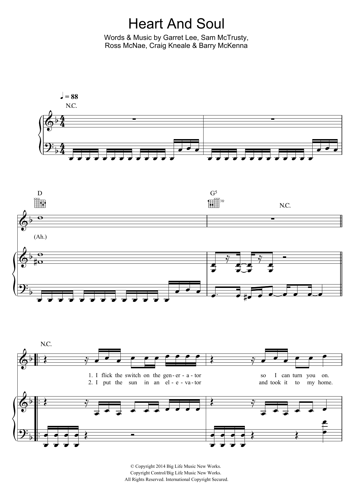 Twin Atlantic Heart And Soul Sheet Music Notes & Chords for Lyrics & Chords - Download or Print PDF