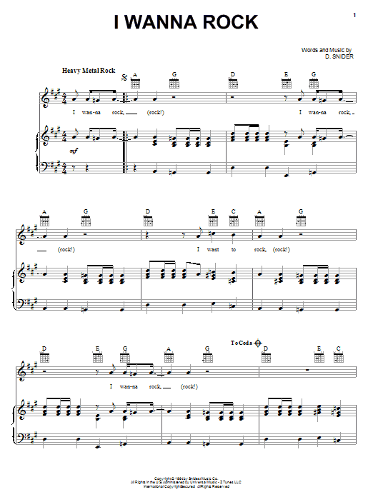 Twisted Sister I Wanna Rock Sheet Music Notes & Chords for Easy Guitar Tab - Download or Print PDF