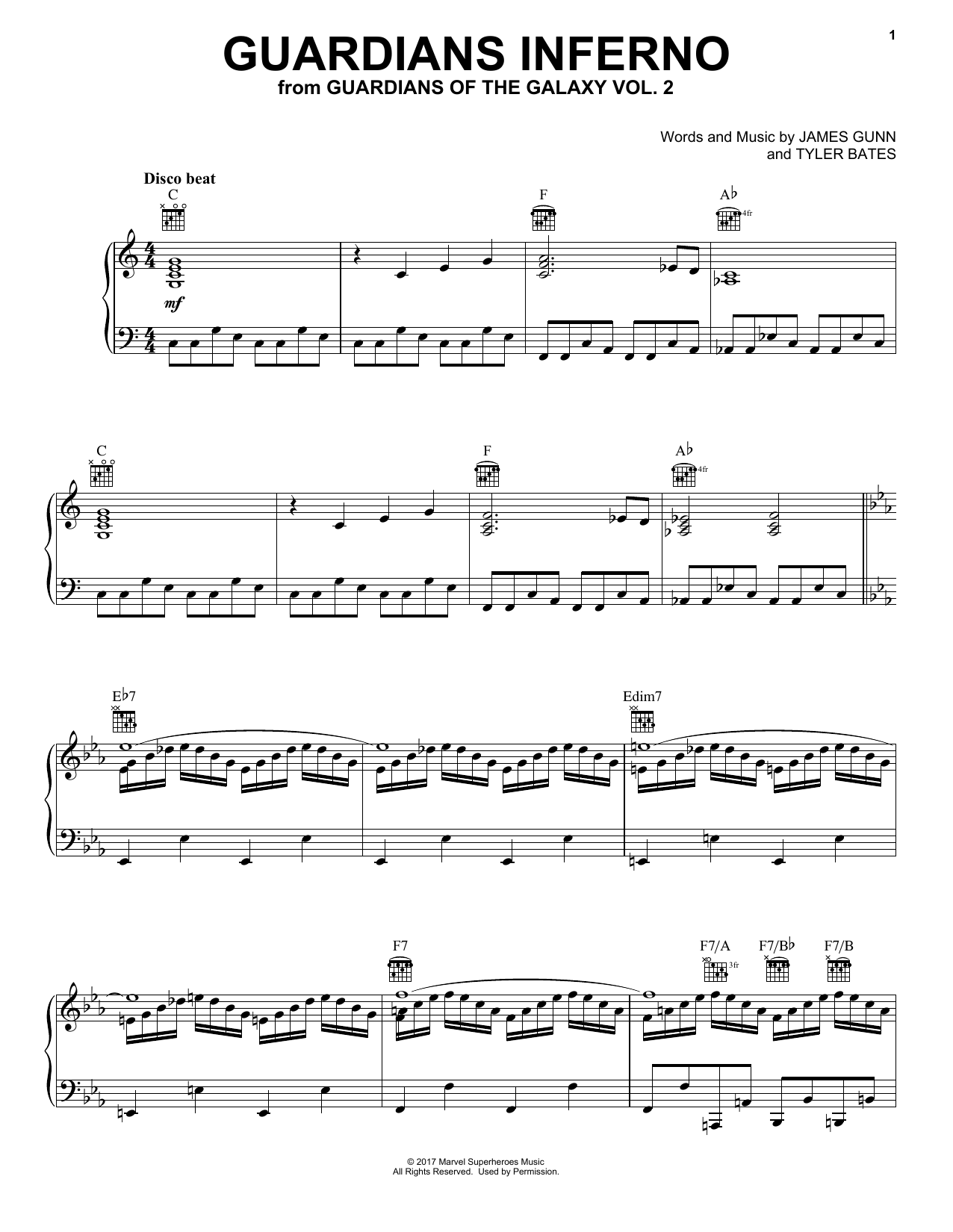 Tyler Bates Guardians Inferno Sheet Music Notes & Chords for Piano Solo - Download or Print PDF