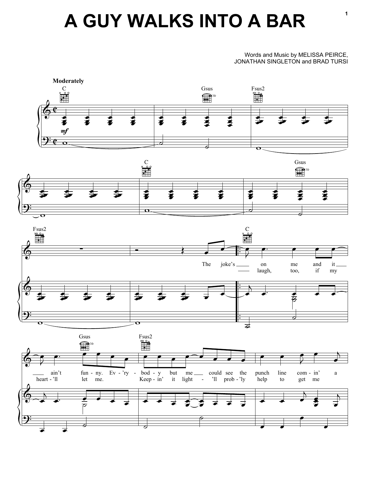 Tyler Farr Guy Walks Into A Bar Sheet Music Notes & Chords for Piano, Vocal & Guitar (Right-Hand Melody) - Download or Print PDF