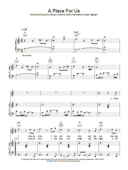 Tyler James A Place For Us Sheet Music Notes & Chords for Piano, Vocal & Guitar - Download or Print PDF