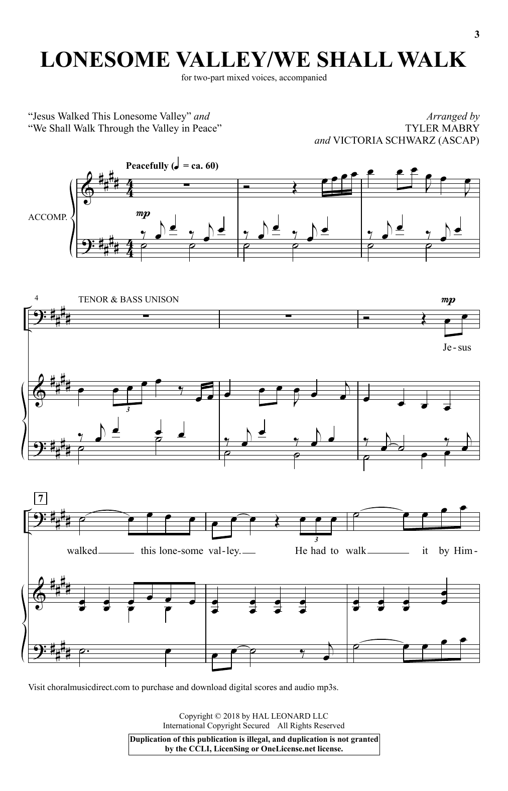 Tyler Mabry & Victoria Schwarz Lonesome Valley/We Shall Walk Sheet Music Notes & Chords for 2-Part Choir - Download or Print PDF