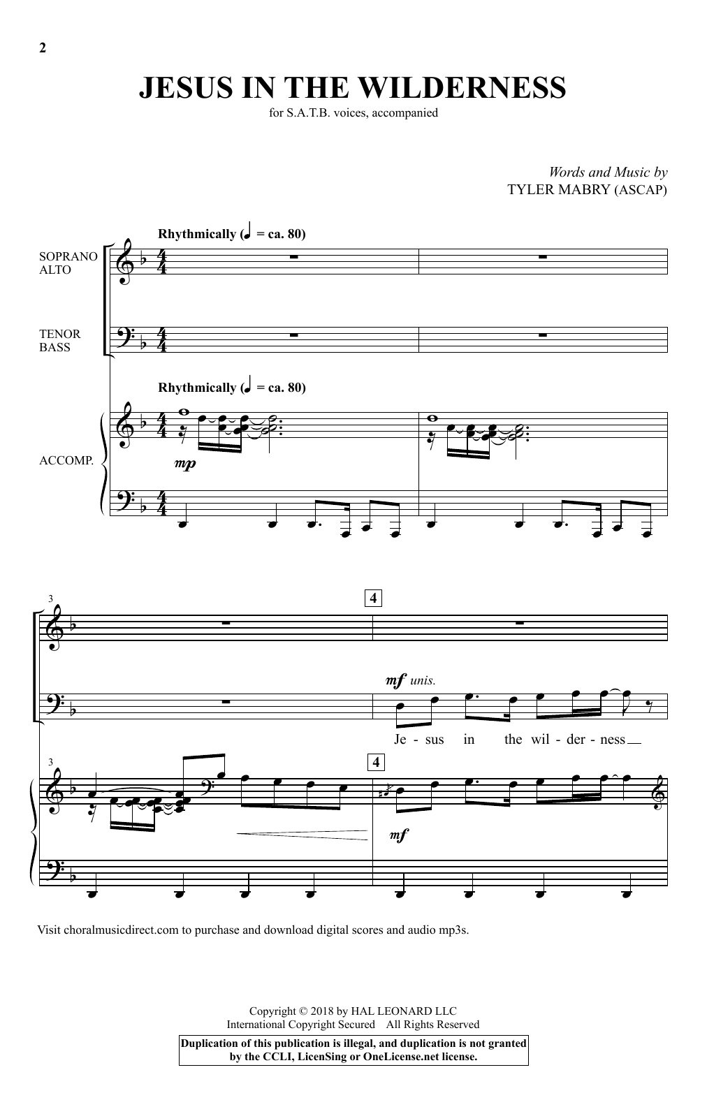 Tyler Mabry Jesus In the Wilderness Sheet Music Notes & Chords for SATB Choir - Download or Print PDF