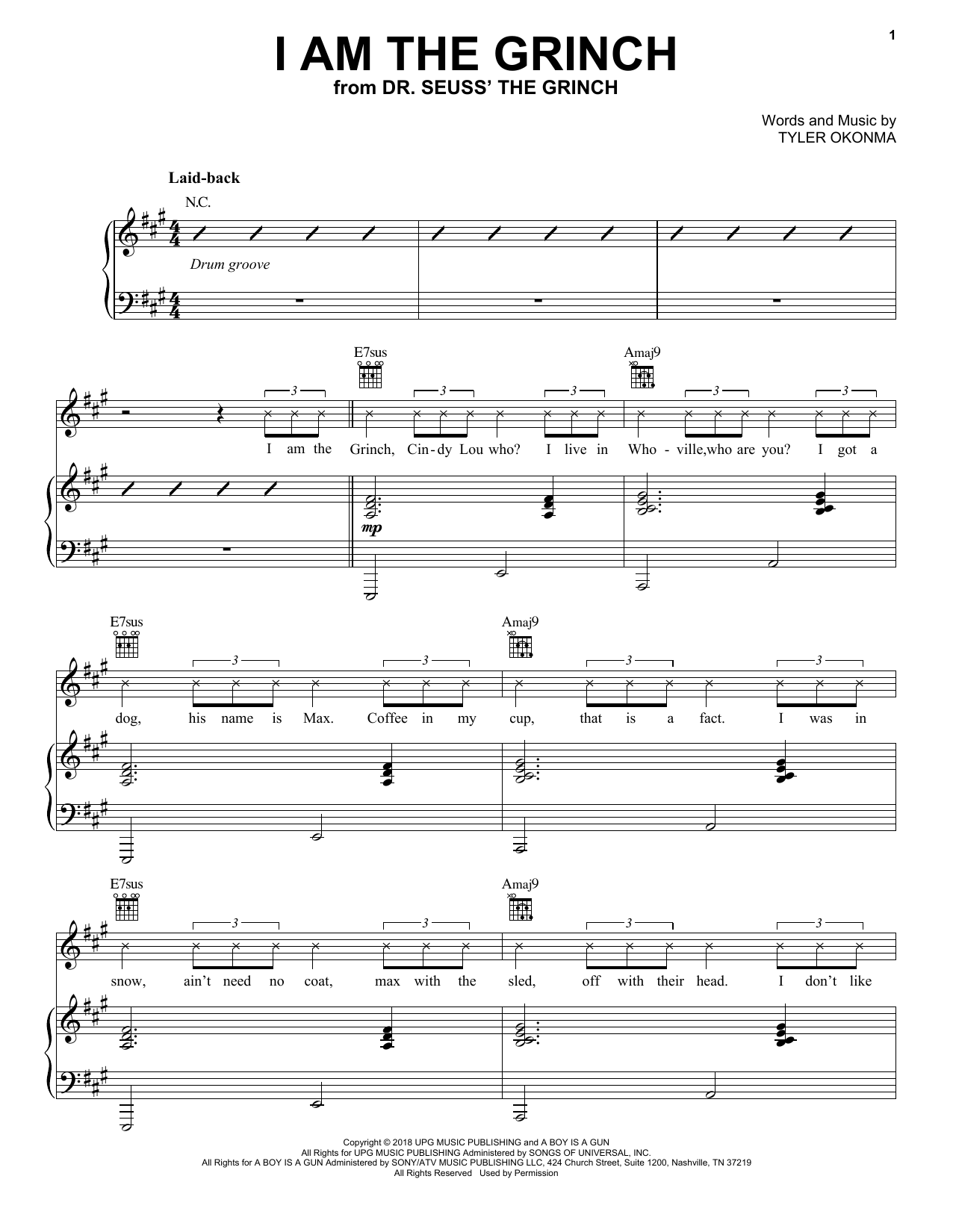 Tyler, The Creator I Am The Grinch (from The Grinch) Sheet Music Notes & Chords for Piano & Vocal - Download or Print PDF