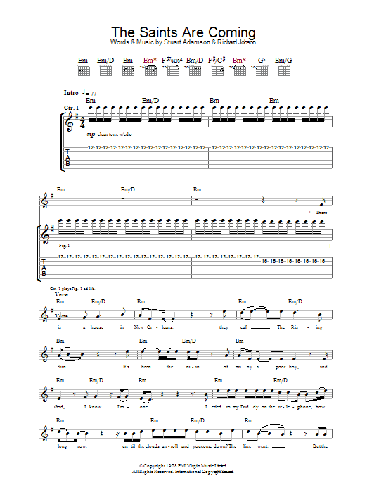 U2 & Green Day The Saints Are Coming Sheet Music Notes & Chords for Guitar Tab - Download or Print PDF