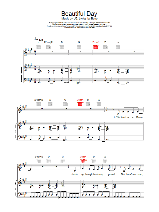 U2 Beautiful Day Sheet Music Notes & Chords for Really Easy Guitar - Download or Print PDF