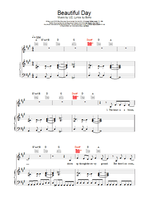 U2 Beautiful Day Sheet Music Notes & Chords for Guitar Tab - Download or Print PDF