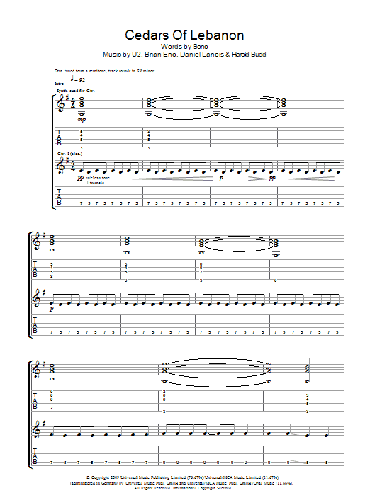 U2 Cedars Of Lebanon Sheet Music Notes & Chords for Piano, Vocal & Guitar - Download or Print PDF