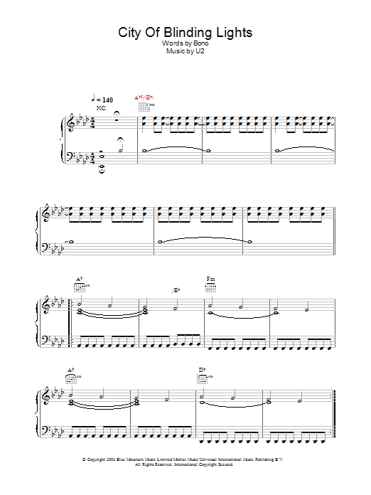 U2 City Of Blinding Lights Sheet Music Notes & Chords for Lyrics & Chords - Download or Print PDF