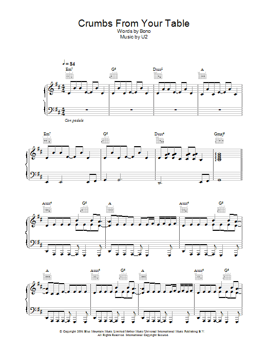 U2 Crumbs From Your Table Sheet Music Notes & Chords for Guitar Tab - Download or Print PDF