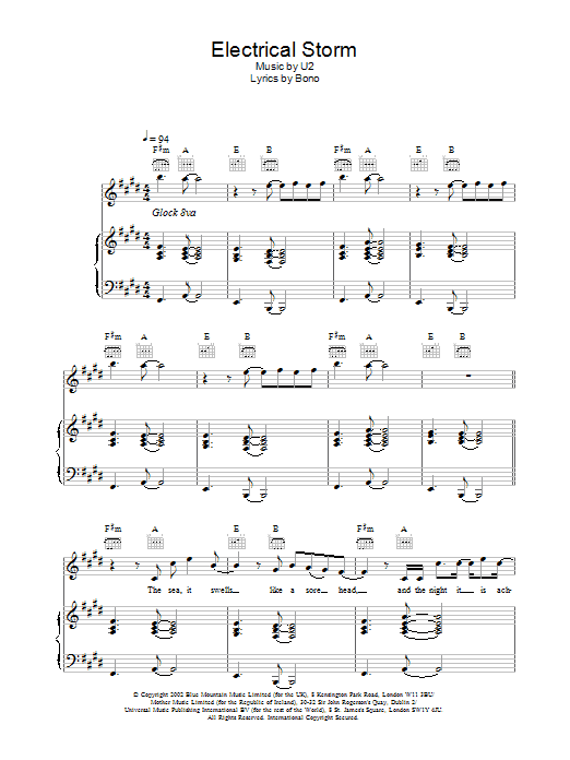 U2 Electrical Storm Sheet Music Notes & Chords for Piano, Vocal & Guitar (Right-Hand Melody) - Download or Print PDF