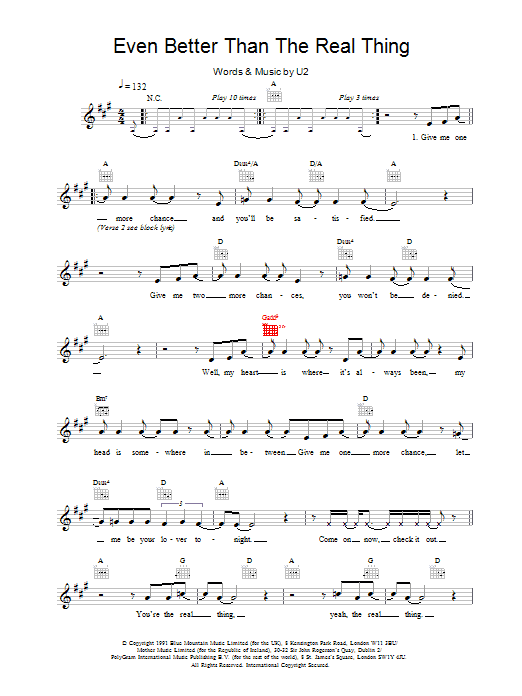 U2 Even Better Than The Real Thing Sheet Music Notes & Chords for Ukulele - Download or Print PDF