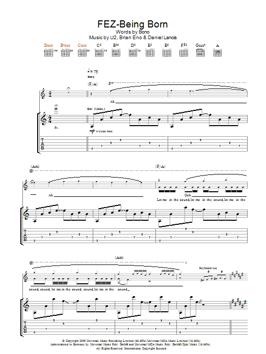 U2 Fez-Being Born Sheet Music Notes & Chords for Piano, Vocal & Guitar (Right-Hand Melody) - Download or Print PDF