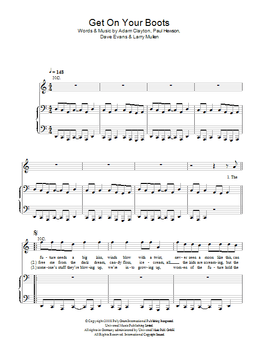 U2 Get On Your Boots Sheet Music Notes & Chords for Lyrics & Chords - Download or Print PDF